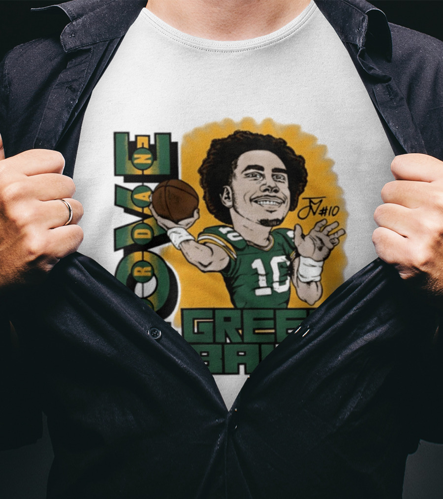 Green Bay Packers Jordan Love Caricature Player Number 10 Football T-Shirt