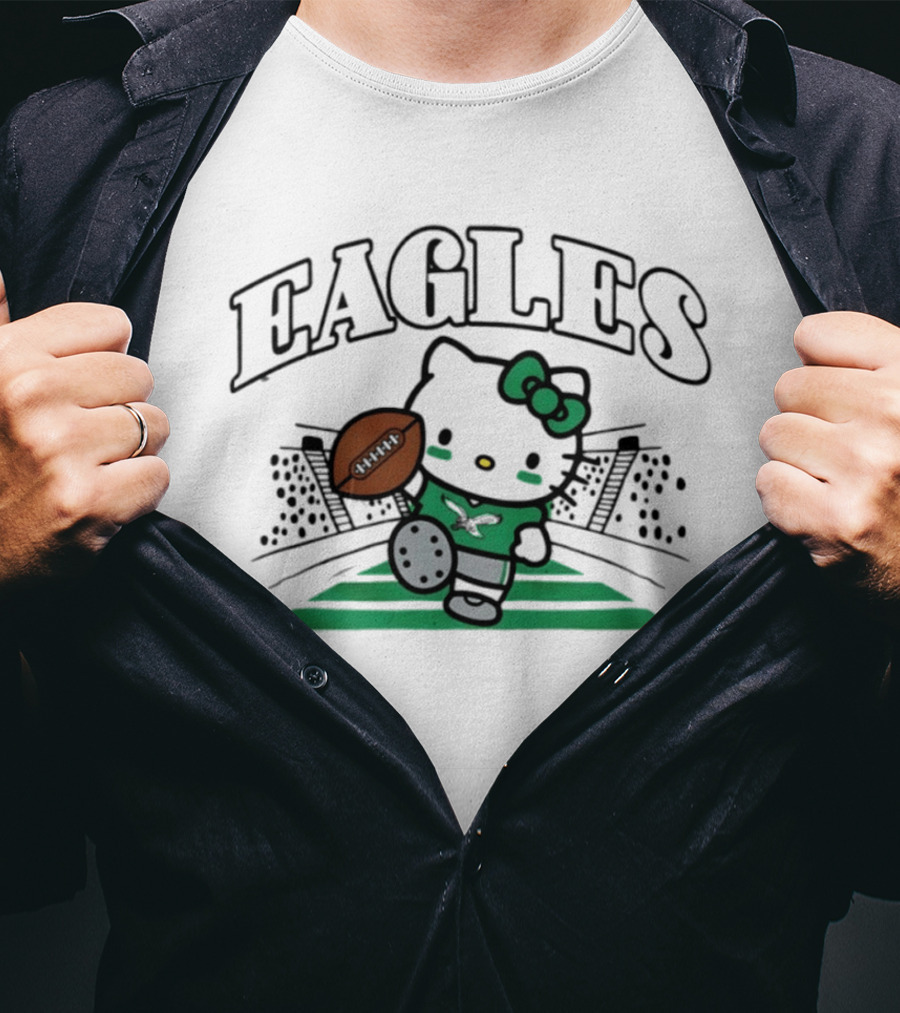 Hello Kitty Philadelphia Eagles Touchdown Stadium Football T-Shirt