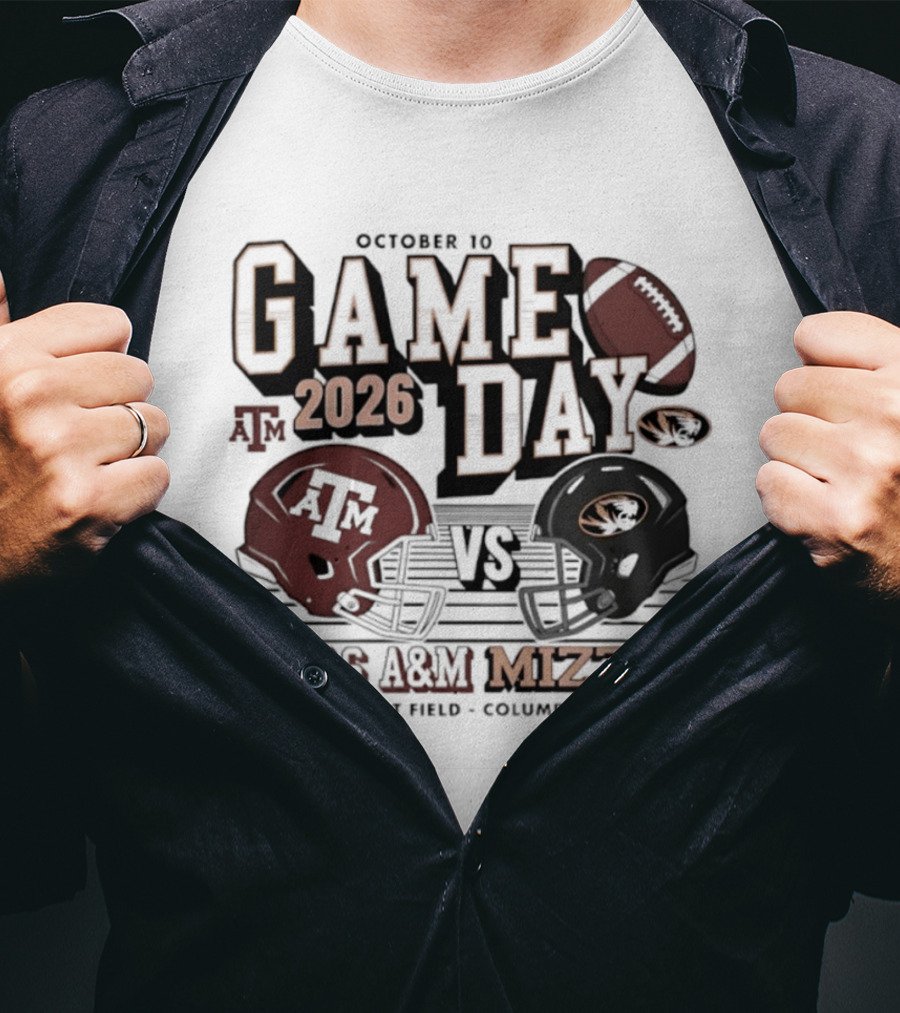 October 10 2026 Gameday Texas A&M Vs Mizzou Football Helmets Columbia MO T-Shirt