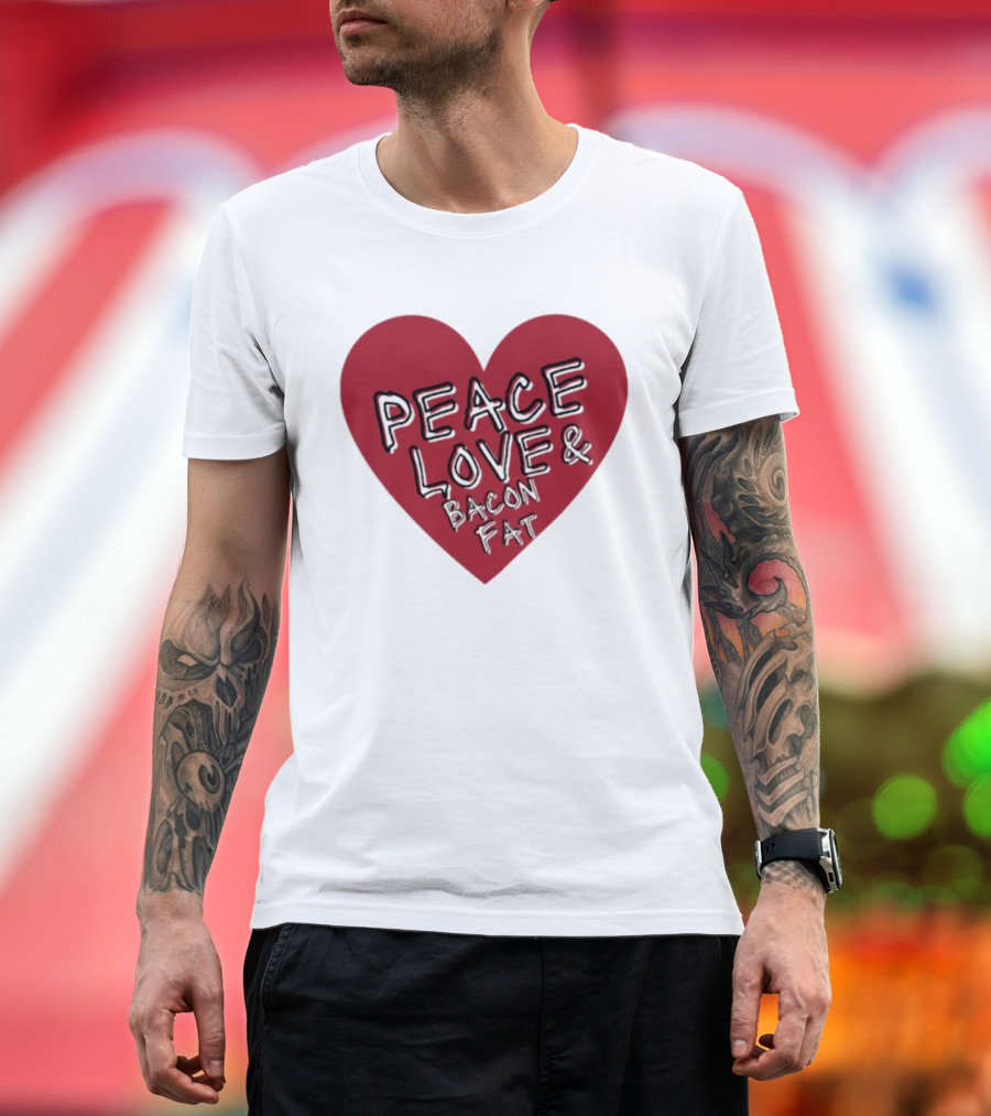 Peace Love And Bacon Fat Heart Shape Red T-Shirt