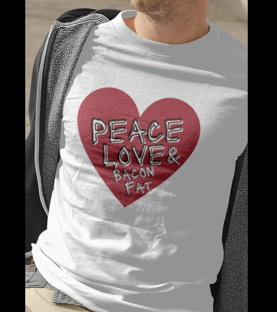 Peace Love And Bacon Fat Heart Shape Red T-Shirt