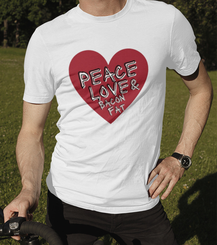 Peace Love And Bacon Fat Heart Shape Red T-Shirt