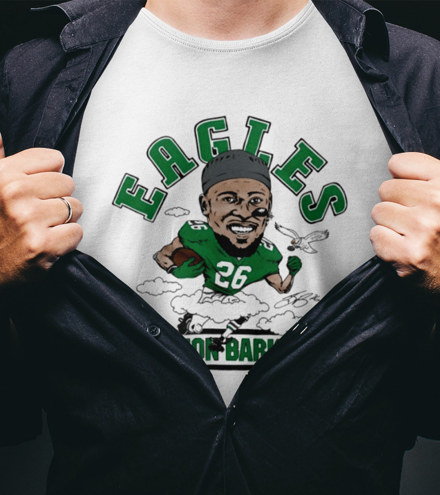 Eagles Saquon Barkley 26 Caricature Player Running Clouds T-Shirt
