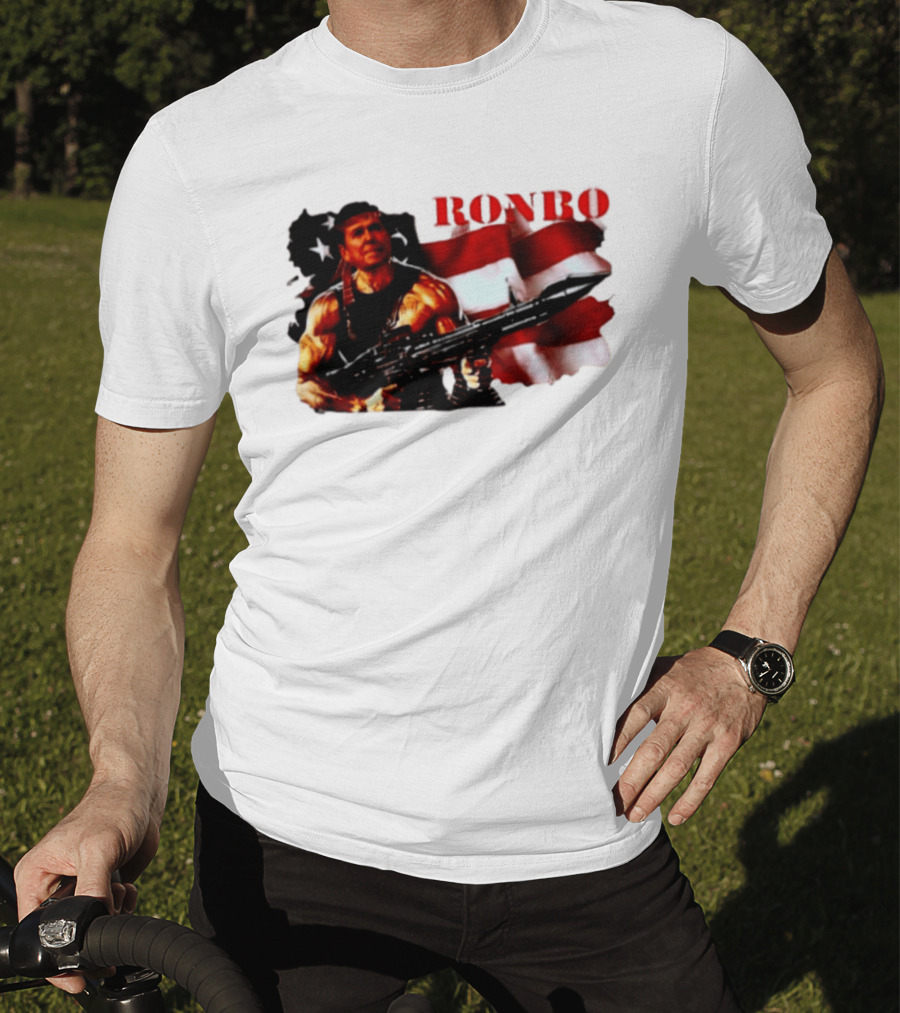 Ronbo Ronald Reagan Rambo With American Flag 80s President T-Shirt