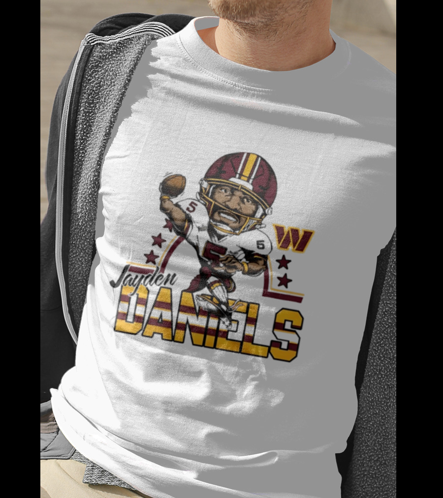 Washington Commanders Jayden Daniels Player Caricature Football NFL T-Shirt