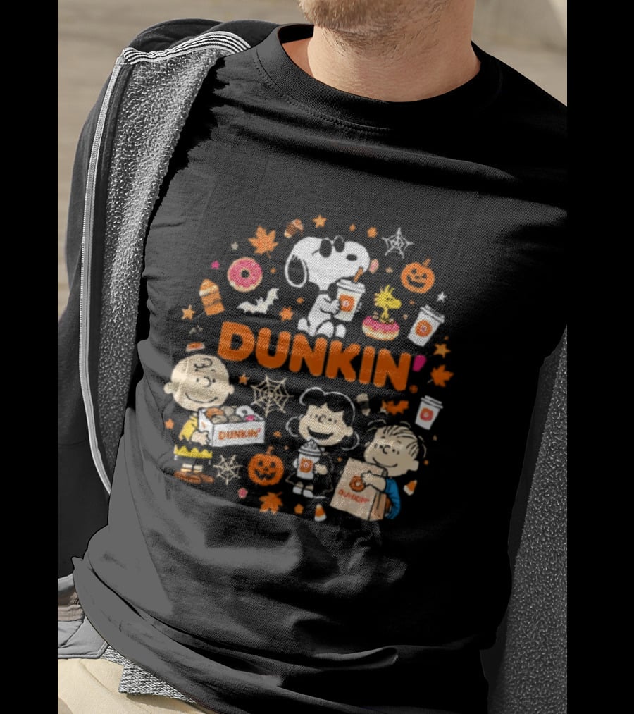 Dunkin Peanuts Characters Autumn Pumpkins Donuts Coffee Fall Vibes T-Shirt