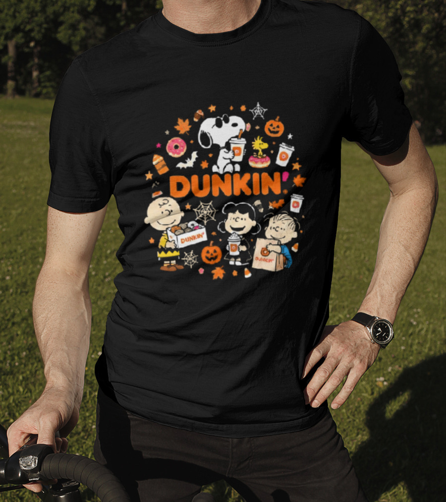 Dunkin Peanuts Characters Autumn Pumpkins Donuts Coffee Fall Vibes T-Shirt