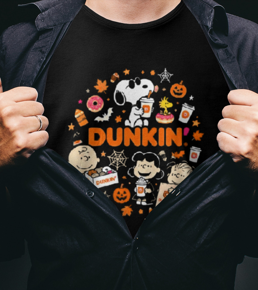 Dunkin Peanuts Characters Autumn Pumpkins Donuts Coffee Fall Vibes T-Shirt