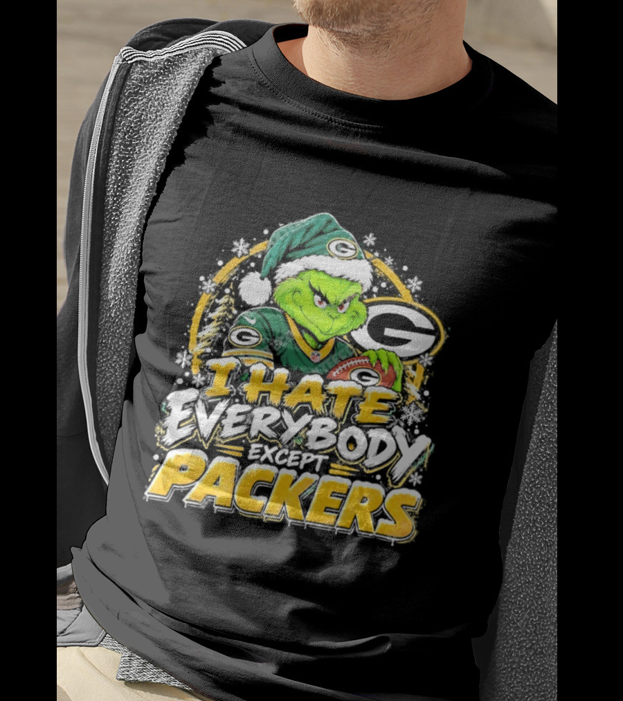 Green Bay Packers Grinch I Hate Everybody Except Packers Fans Christmas Holiday T-Shirt