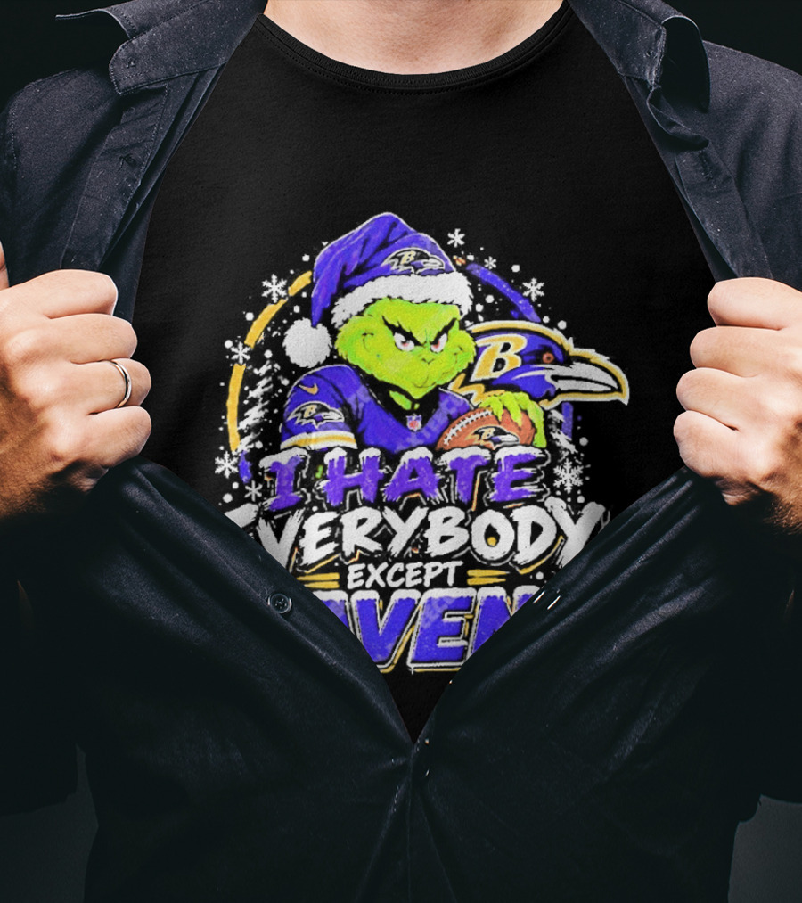 Baltimore Ravens Grinch I Hate Everybody Except Ravens Fans Christmas Holiday T-Shirt