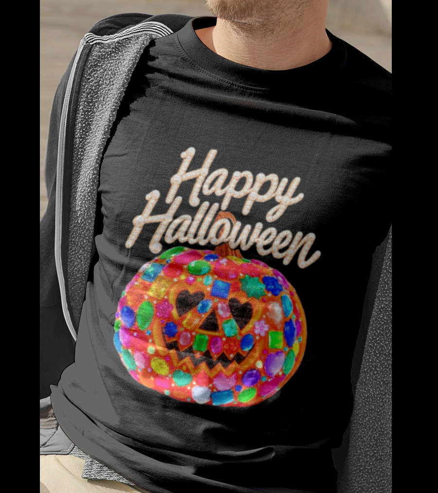 Happy Halloween Colorful Candy Gem Pumpkin Mask T-Shirt