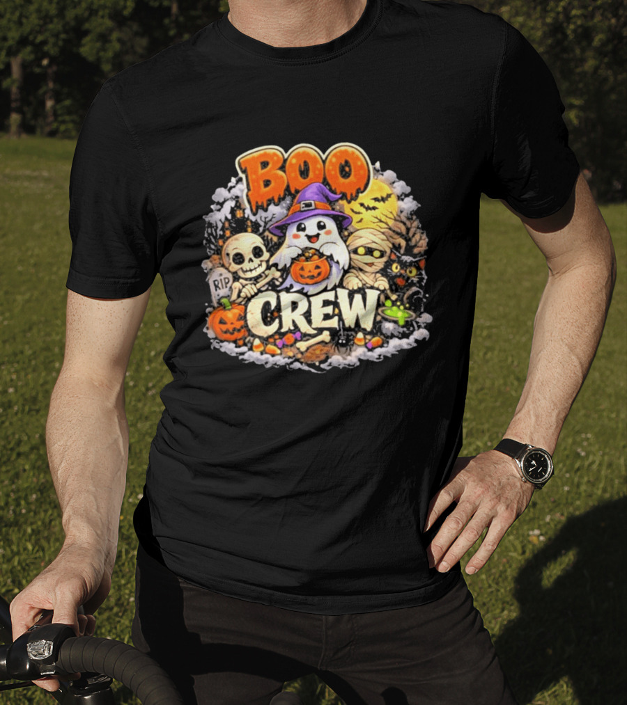 Boo Crew Ghost Halloween Skeleton Mummy Black Cat Pumpkin T-Shirt
