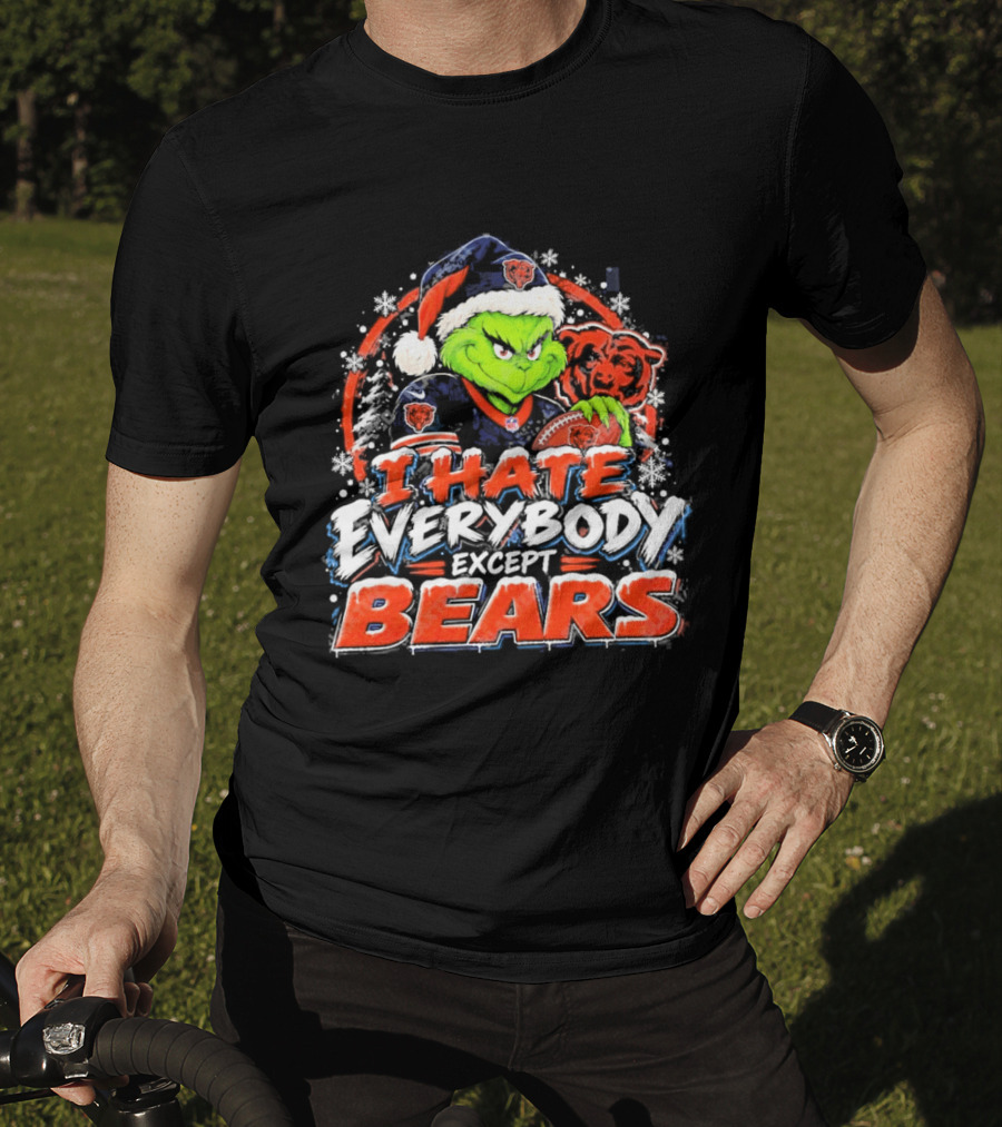 Chicago Bears Grinch I Hate Everybody Except Bears Fans Christmas Holiday T-Shirt