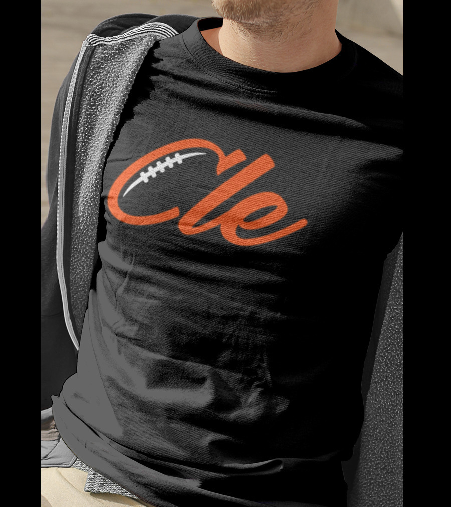 Cleveland Browns Cle Football Team Cle Script Text With Football Stitching T-Shirt