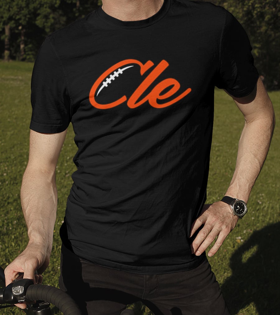 Cleveland Browns Cle Football Team Cle Script Text With Football Stitching T-Shirt