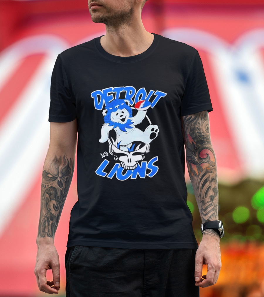 Detroit Lions Grateful Dead Bear With Skull T-Shirt