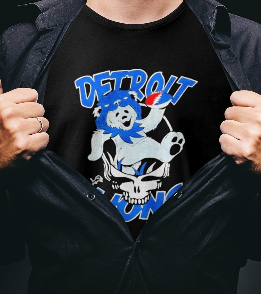 Detroit Lions Grateful Dead Bear With Skull T-Shirt