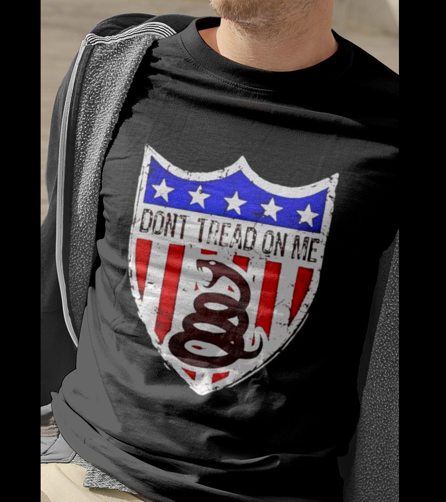 Dont Tread On Me American Flag Shield Gadsden Snake T-Shirt