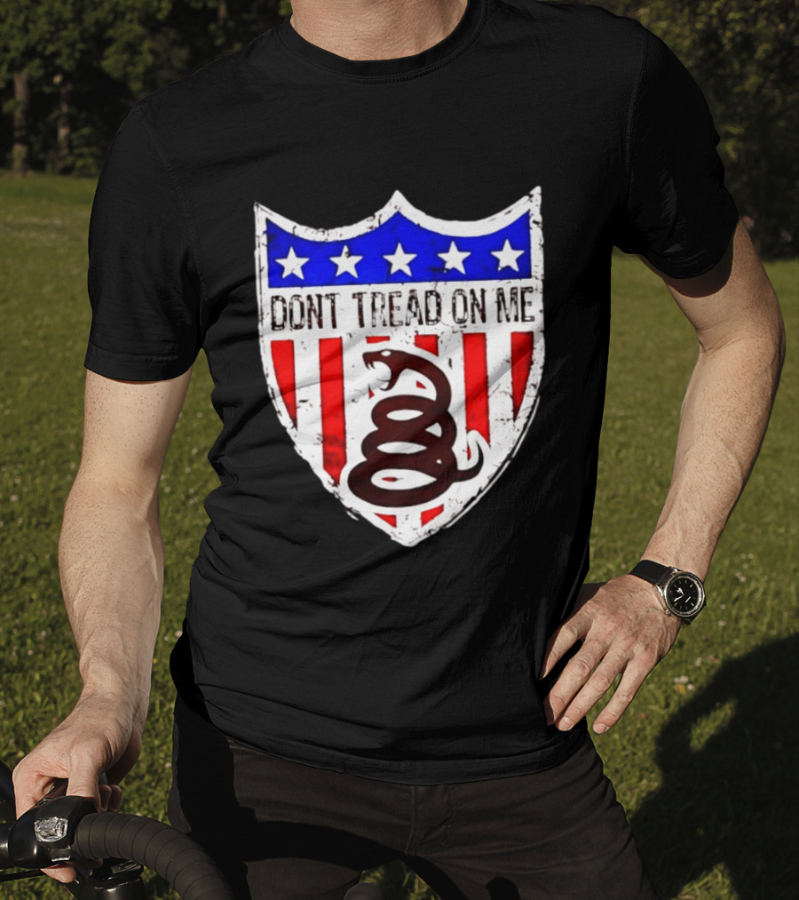 Dont Tread On Me American Flag Shield Gadsden Snake T-Shirt