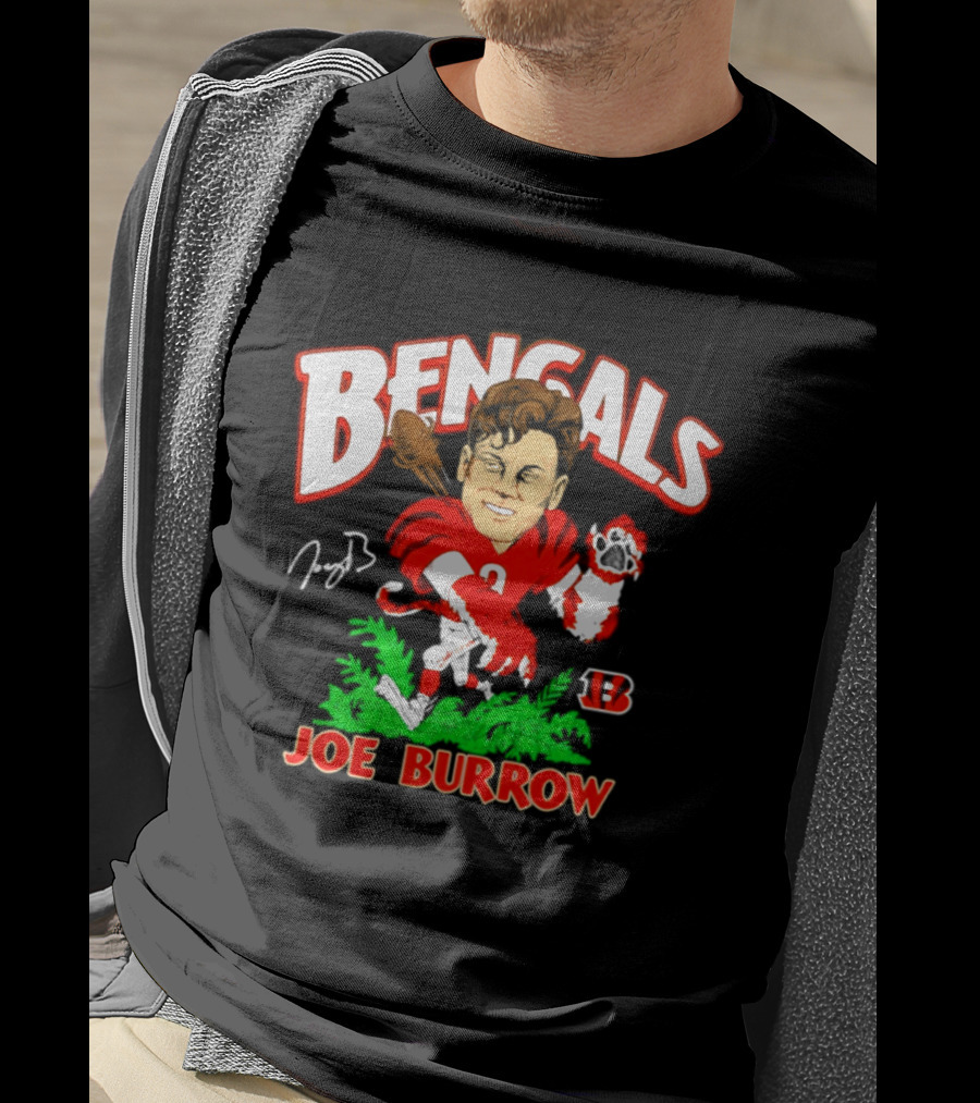 Bengals Joe Burrow Cartoon Signature B Football Player T-Shirt