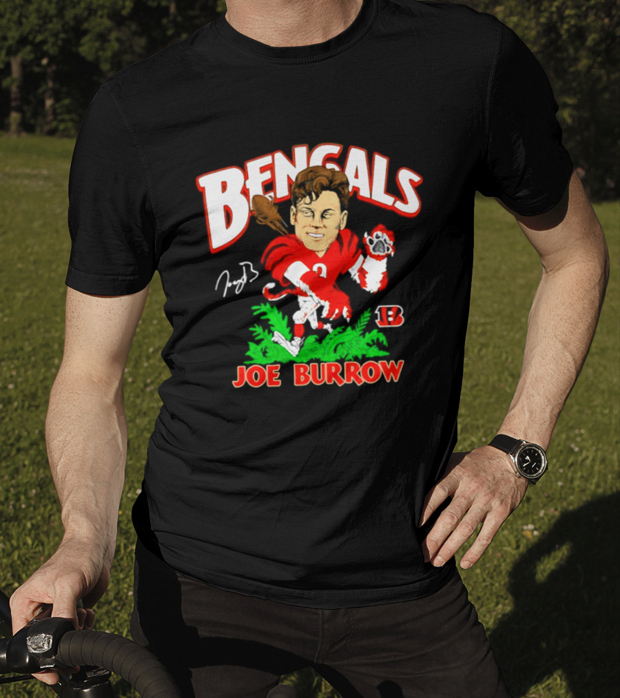 Bengals Joe Burrow Cartoon Signature B Football Player T-Shirt