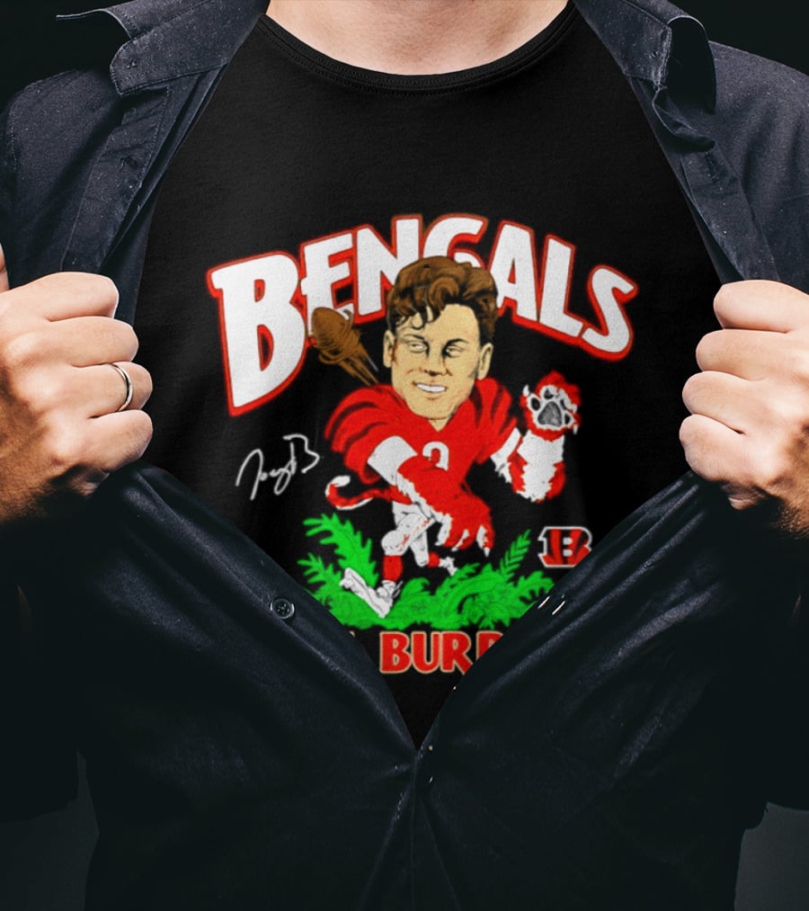 Bengals Joe Burrow Cartoon Signature B Football Player T-Shirt