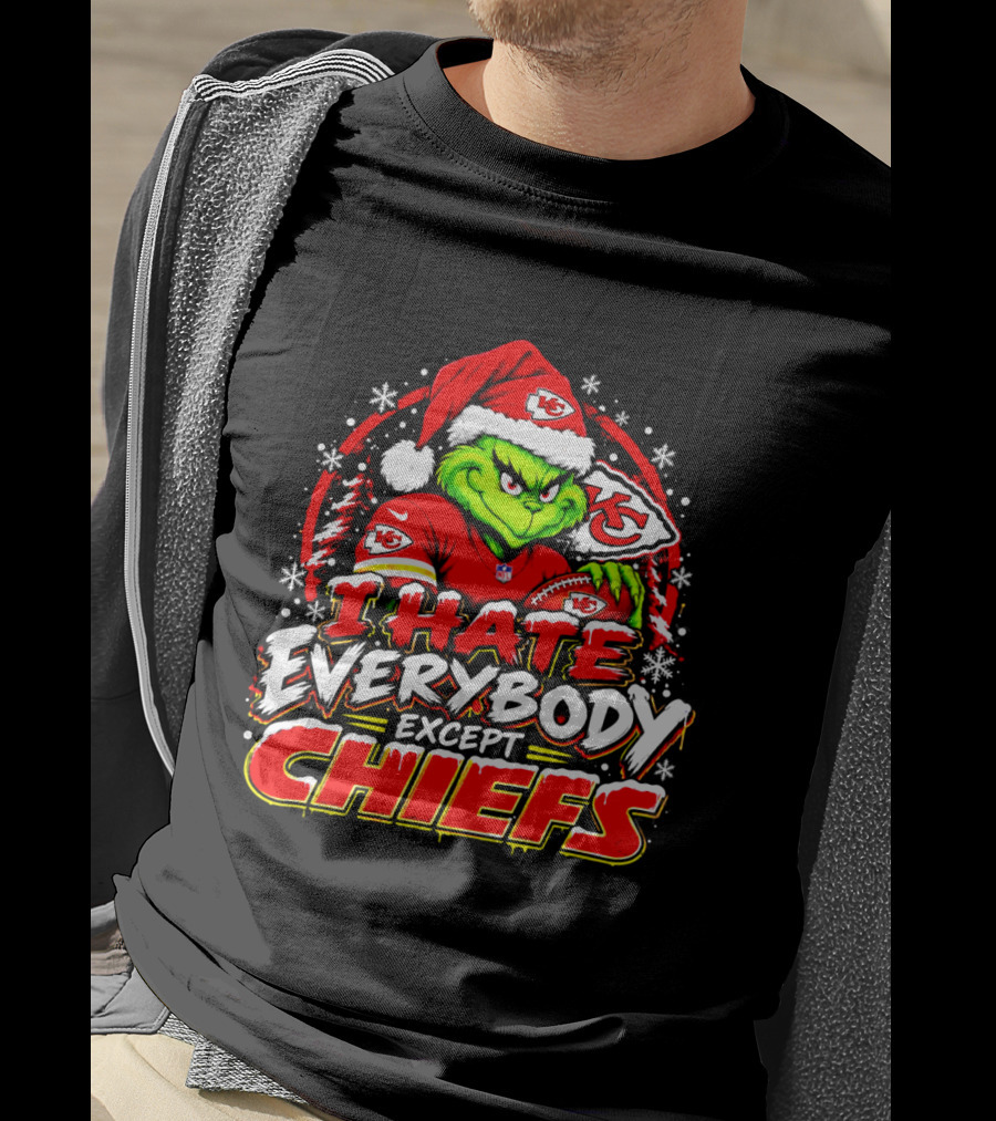 Kansas City Chiefs Grinch I Hate Everybody Except Chiefs Fans Christmas Holiday T-Shirt
