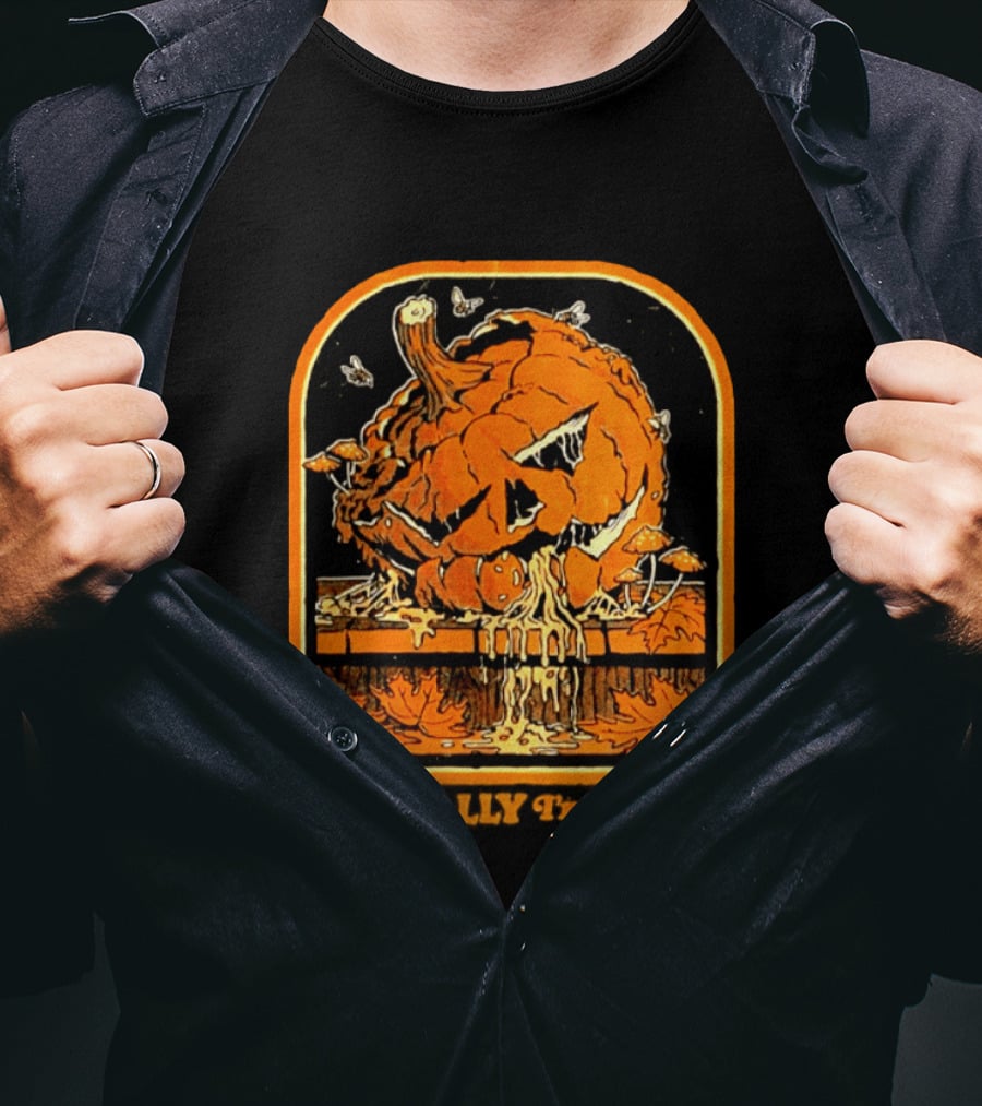 Rotten Pumpkin Halloween Mentally I'm Here Vintage Creepy Jack O' Lantern T-Shirt