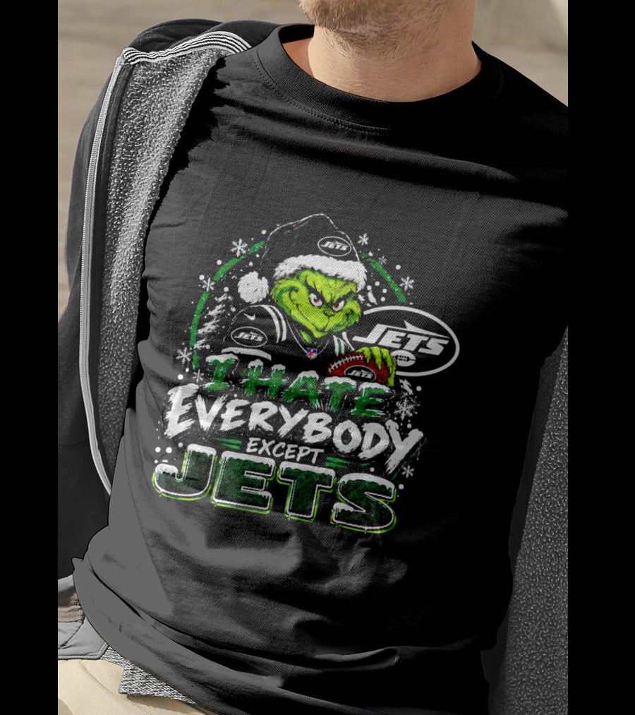 New York Jets Grinch I Hate Everybody Except Jets Fans Christmas Holiday T-Shirt