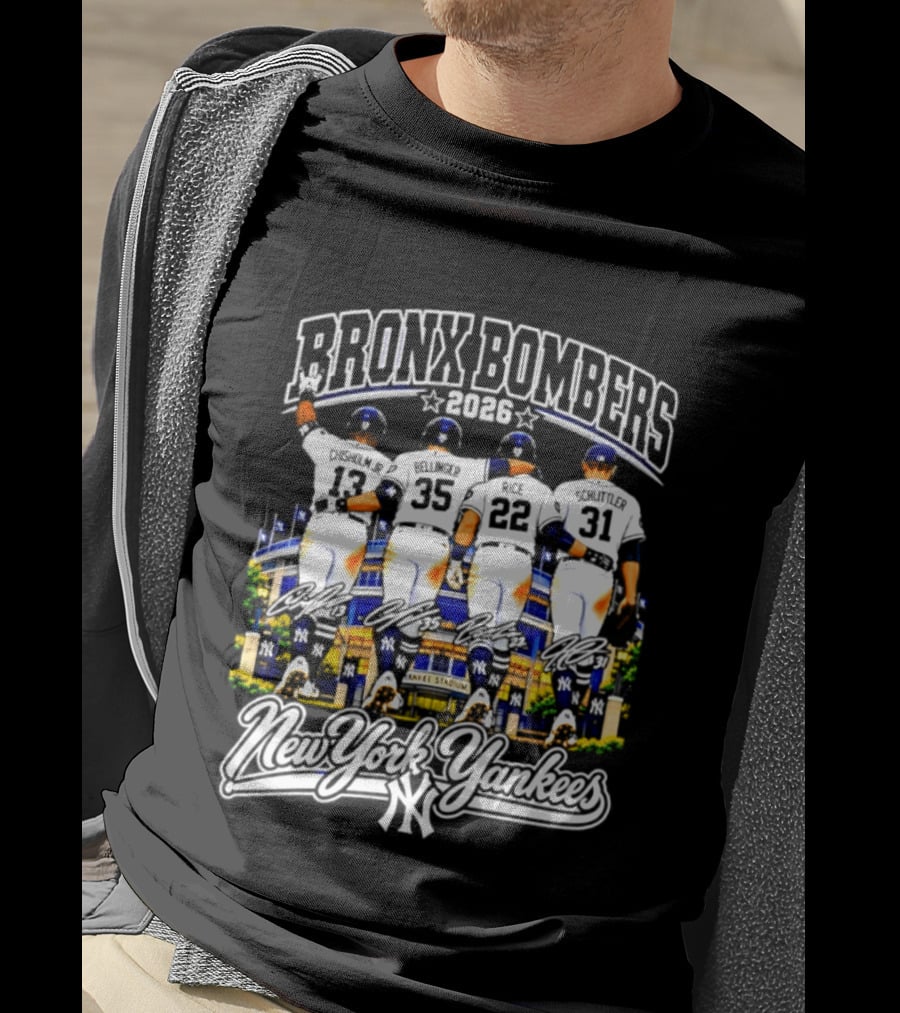 New York Yankees Bronx Bombers 2026 Chisholm Jr Bellinger Rice Schlittler Numbers 37 45 22 31 T-Shirt
