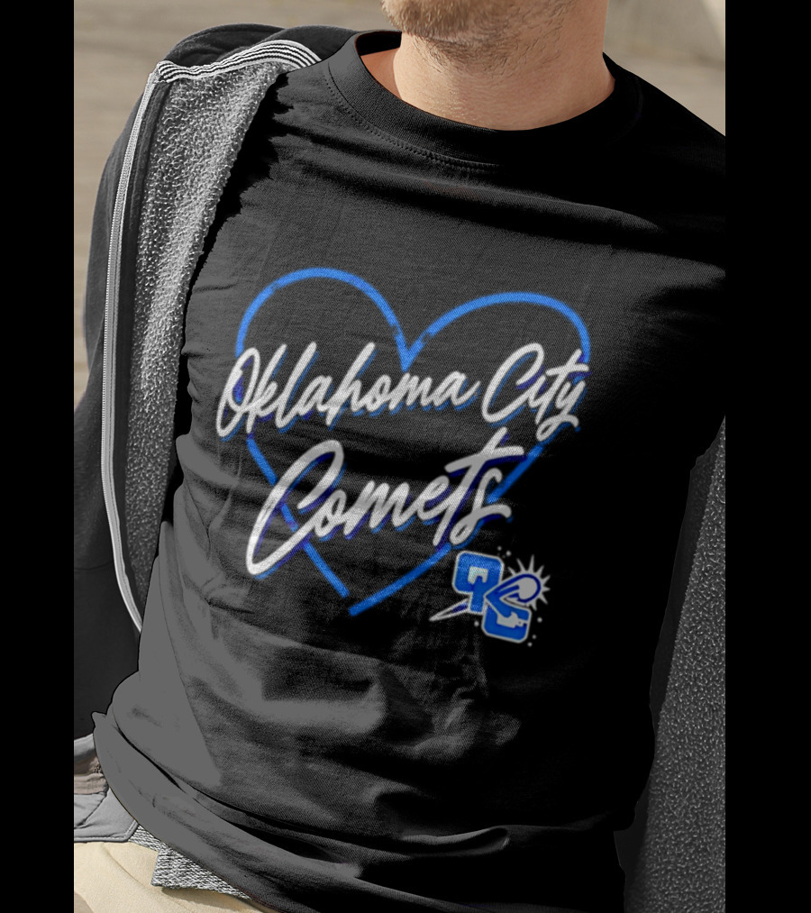 Oklahoma City Comets Heart OKC Blue Themed Team Spirit T-Shirt
