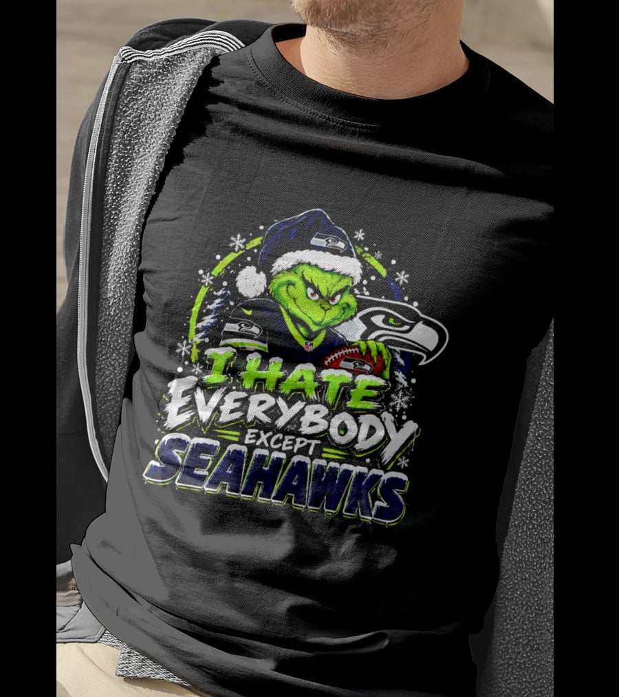 Seattle Seahawks Grinch I Hate Everybody Except Seahawks Holiday T-Shirt