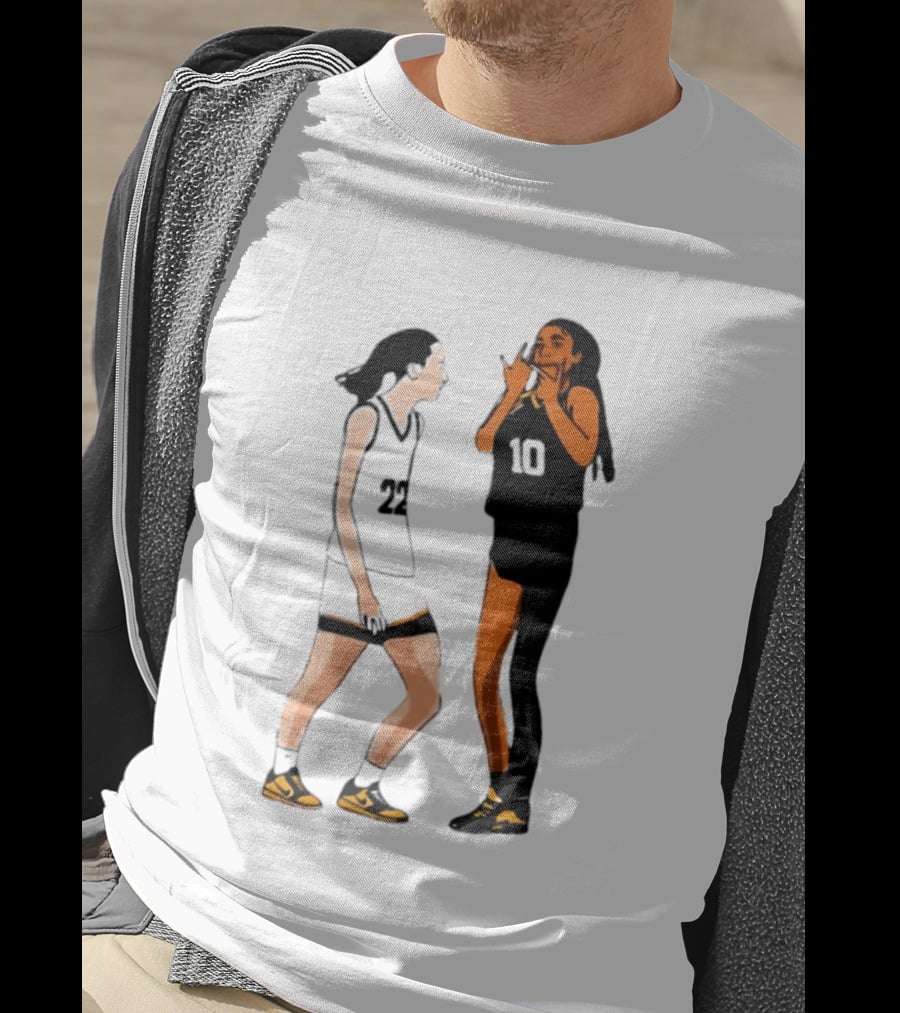 Caitlin Clark Angel Reese Iowa Hawkeyes LSU Tigers Basketball Rivalry Caricatures T-Shirt