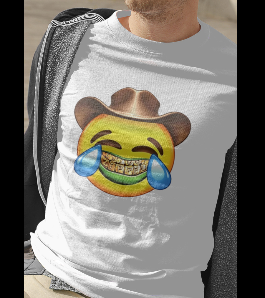 Emoji Green Guy Cowboy Tears Of Joy Zeppel Teeth Grills T-Shirt