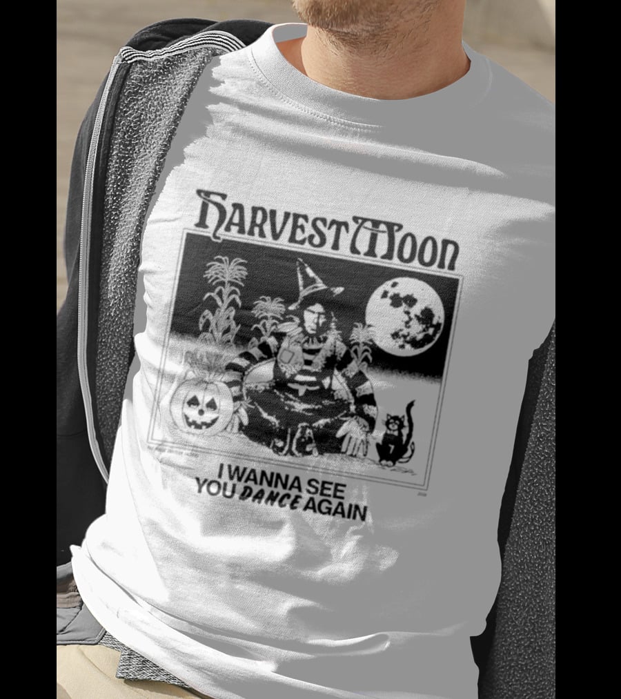 Harvest Moon I Wanna See You Dance Again Halloween Full Moon Pumpkin Cat Scene T-Shirt
