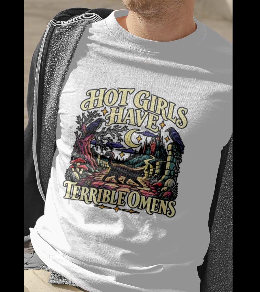 Hot Girls Have Terrible Omens Gothic Cat Halloween Scene T-Shirt