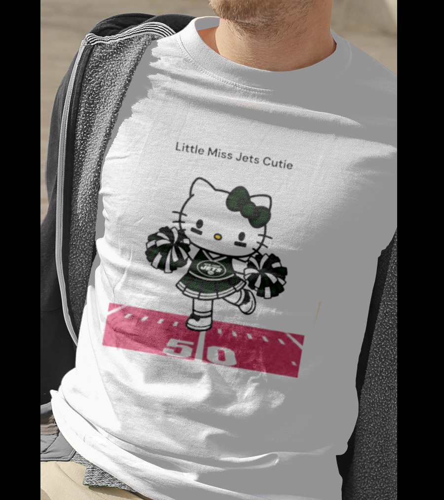 New York Jets Hello Kitty Little Miss Cutie Football Cheerleader On 50 Yard Line T-Shirt