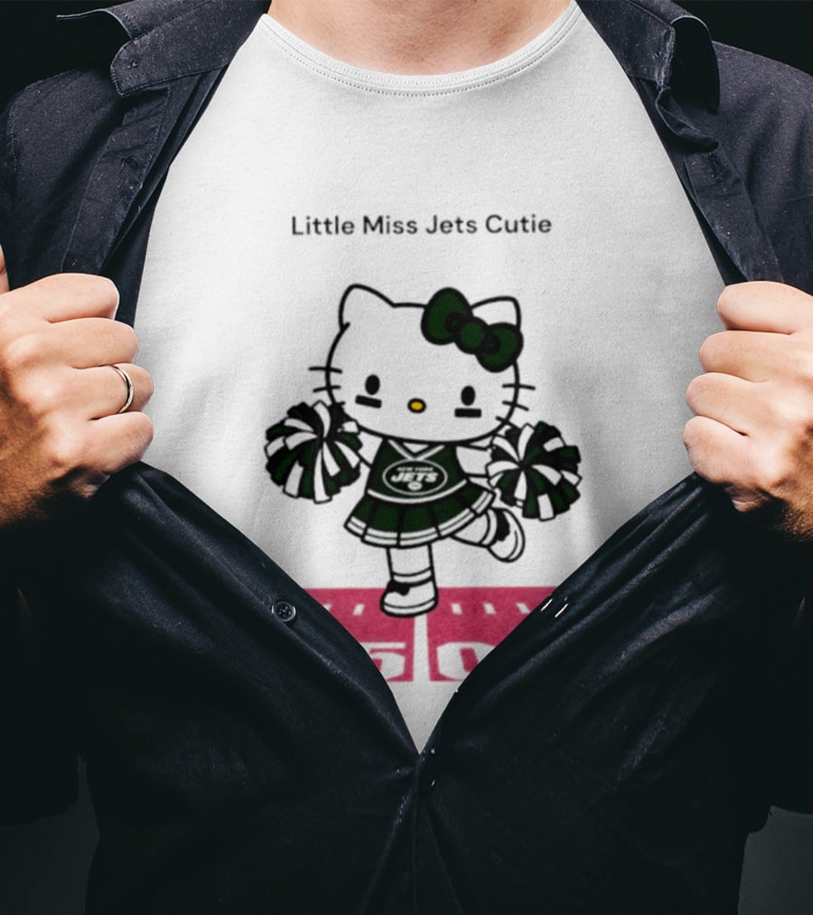 New York Jets Hello Kitty Little Miss Cutie Football Cheerleader On 50 Yard Line T-Shirt