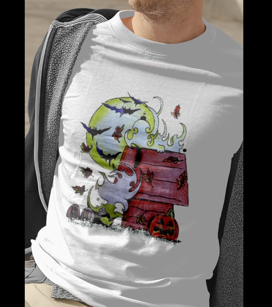 Snoopy Halloween Peanuts Moon Pumpkin Bats And Leaves T-Shirt