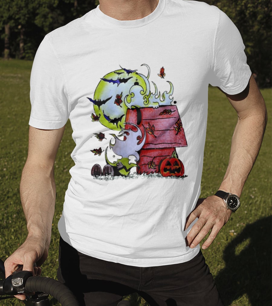 Snoopy Halloween Peanuts Moon Pumpkin Bats And Leaves T-Shirt