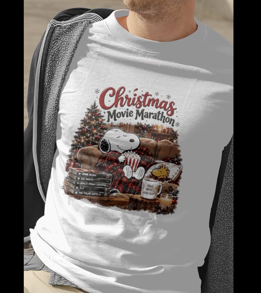 Christmas Movie Marathon Snoopy Popcorn Pajamas T-Shirt