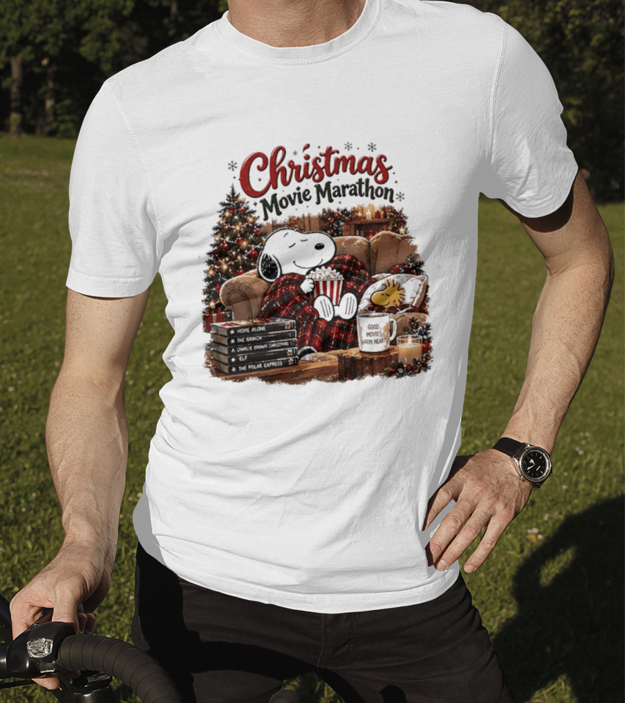 Christmas Movie Marathon Snoopy Popcorn Pajamas T-Shirt