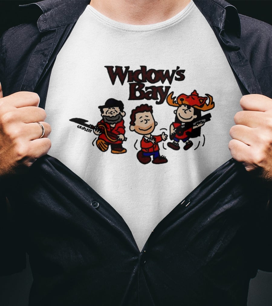Widow's Bay Cartoon Characters With Bold Outfits And Musical Instruments T-Shirt