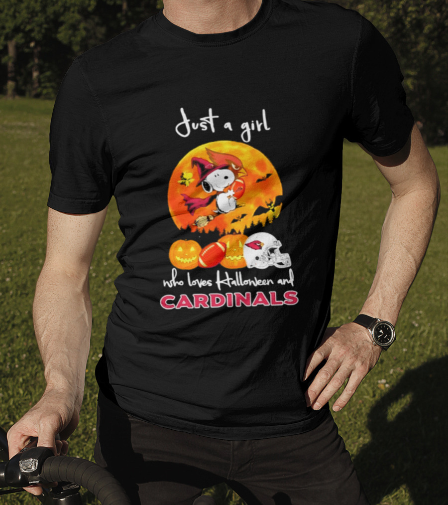 Just A Girl Who Loves Halloween And Cardinals Snoopy Woodstock Pumpkin 2026 T-Shirt