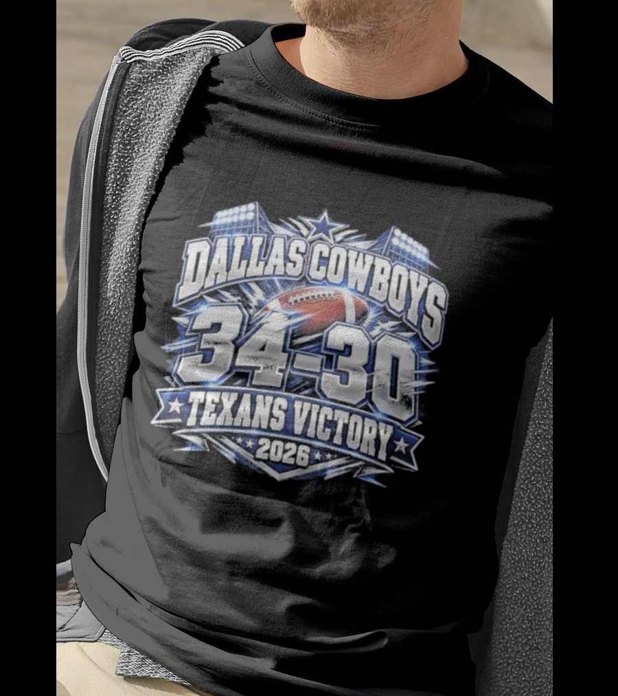 Dallas Cowboys 34 30 Texans Victory 2026 Football Scoreboard T-Shirt