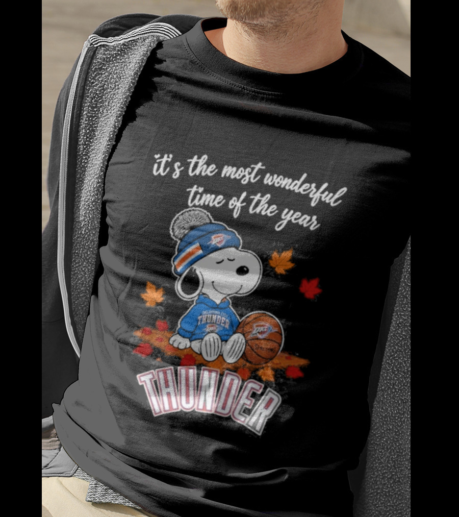 Oklahoma City Thunder Snoopy Most Wonderful Time Of The Year Autumn Football T-Shirt