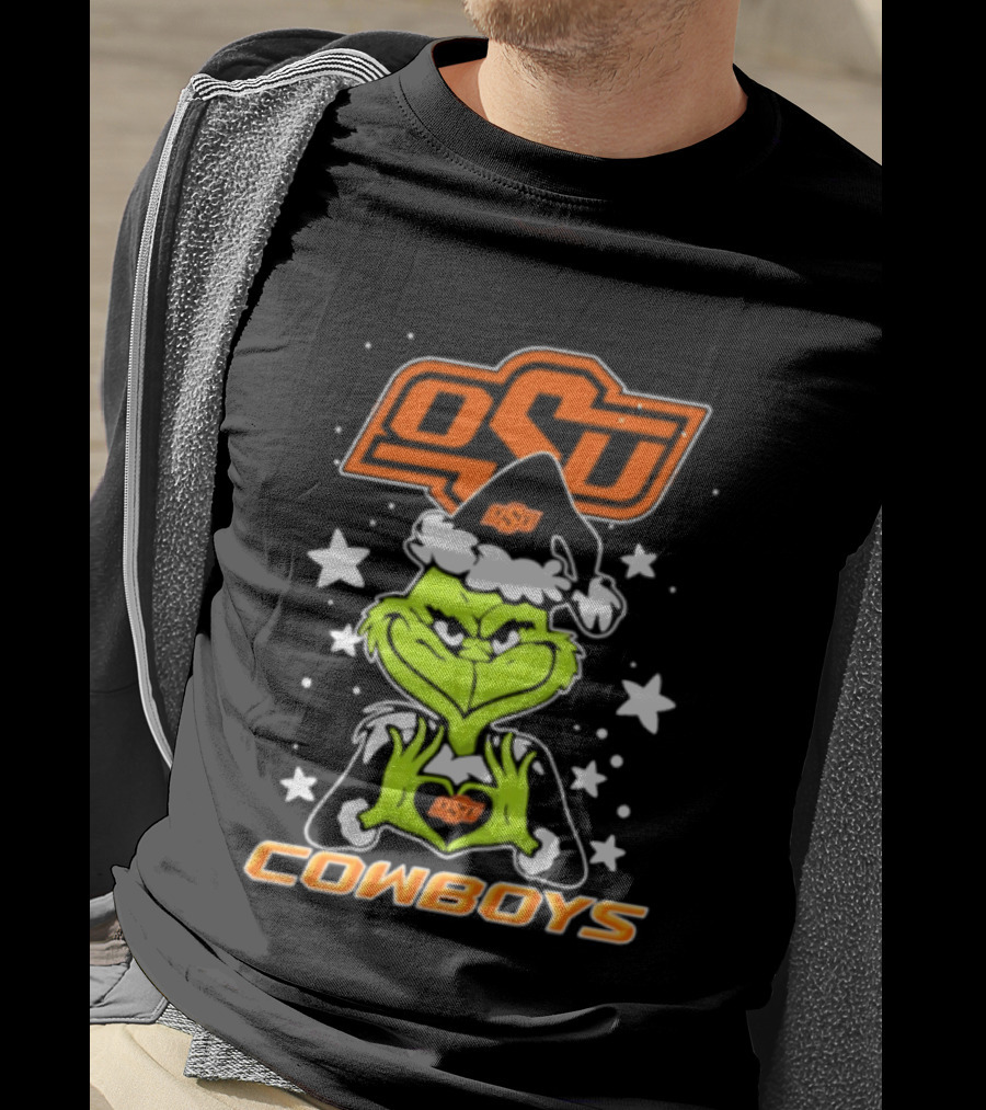 Oklahoma State Cowboys Grinch Love Hands Christmas Football 2026 T-Shirt
