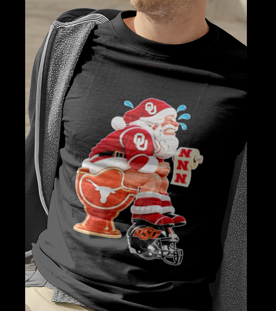 OU Oklahoma Sooners Santa Claus Toilet Texas Longhorns OSU Cowboys Football Meme T-Shirt