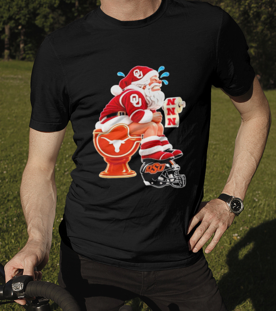 OU Oklahoma Sooners Santa Claus Toilet Texas Longhorns OSU Cowboys Football Meme T-Shirt