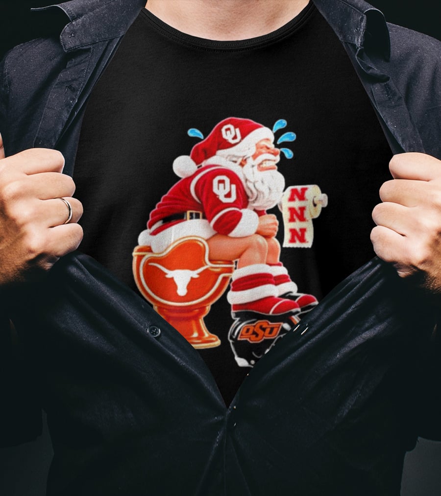 OU Oklahoma Sooners Santa Claus Toilet Texas Longhorns OSU Cowboys Football Meme T-Shirt